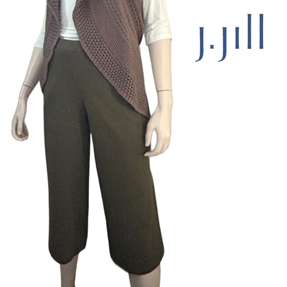 J. Jill Capri Pants Trousers 100% Cotton Moss Green Pull On Pockets XSP S Petite - Picture 9 of 11